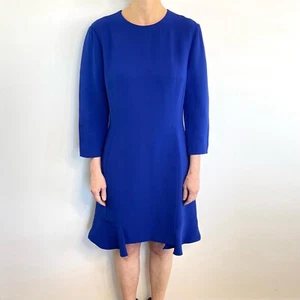 Christian Dior Size 14 Royal Blue Silk Wool Blend Flared Knee Length Dress - Picture 1 of 24