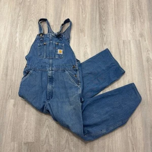 Vintage Carhartt Overalls Men's 34 Blue 27" Inseam Denim Workwear Work y2k - Picture 1 of 13