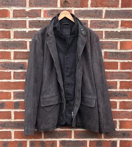 AllSaints Mens BASTON Suede Jacket XXL 2XL Grey Biker Leather Blazer All Saints - Picture 1 of 17