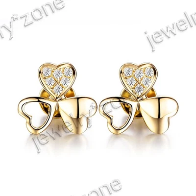 Solid 10k Yellow Gold Clover .1ct Diamond Earrings High Polish Stackable Jewelry - Image 1 of 4