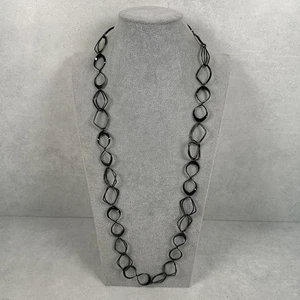 Collar Chico's Mujer Negro Eslabón Gunmetal Largo Declaración Ajustable Geométrico - Imagen 1 de 6