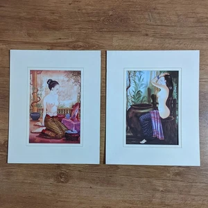 2 Nude Sexy Thai Women Large Painting Art Erotic Exotic Breasts Print Vintage - Picture 1 of 5