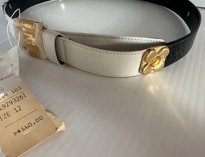 NUEVO CON ETIQUETAS ESCADA Cinturón Cuero Italia Talla 42 Blanco Negro Dorado Vintage Foto 1 de 4