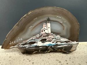 5 "x 3" handbemalter Achat Leuchtturm Meer Ozean - Bild 1 von 3