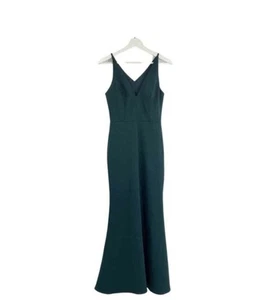 BHLDN Anthropologie Bridal Jones V-neck Crepe Bridesmaids Dress Emerald Size 10 - Picture 1 of 5