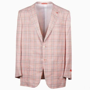 Isaia Tailored-Fit Peach Check 'Light Top Cashmere' Sport Coat US 50L Long NWT - Picture 1 of 11
