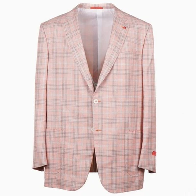 Isaia Tailored-Fit Peach Check 'Light Top Cashmere' Sport Coat US 50L Long NWT - Image 1 of 4