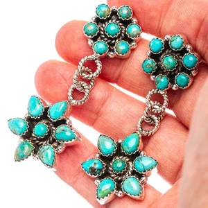 Mohave Turquoise Earrings 2 3/8" (.925 Sterling Silver) - Picture 1 of 2