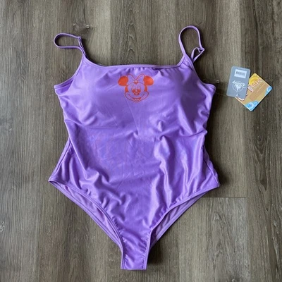 Disney Swim Suit Sz XL Purple Minnie Mouse Graphic Removeable Pads SPF 50+ NWT - Image 1 of 4