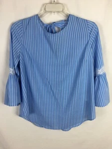 Top manga campana a rayas Du Jour detalle encaje talla L azul B26*H - Imagen 1 de 4