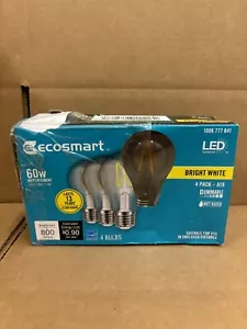 4-Pack Ecosmart 60w Replacement LED Bright White A19 Wet Rated Dimmable Bulbs - Picture 1 of 2