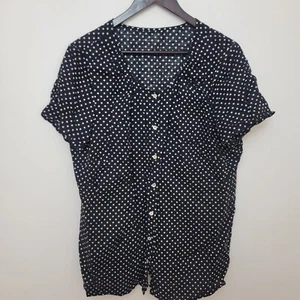 Vintage Womens Linen Cotton Blouse Top Shirt Size 18 Black White Polka Dot 50s - Picture 1 of 6