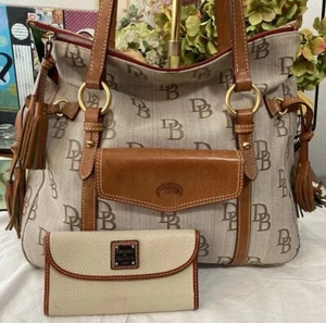 Dooney Bourke Bundle Smith Bag Brown DB Logo Florentine Tote & Leather Wallet - Picture 1 of 21