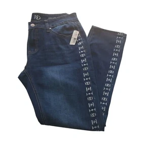 New Directions Denim Jeans Aztec Embellished Dark Wash Skinny Pants Woman Sz 10R - Picture 1 of 14