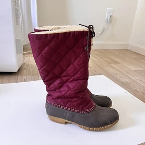 L.L. Bean Vintage Winter Boots Red Quilted Tie Sherpa Lined Waterproof - Size 9 - Bild 1 von 8