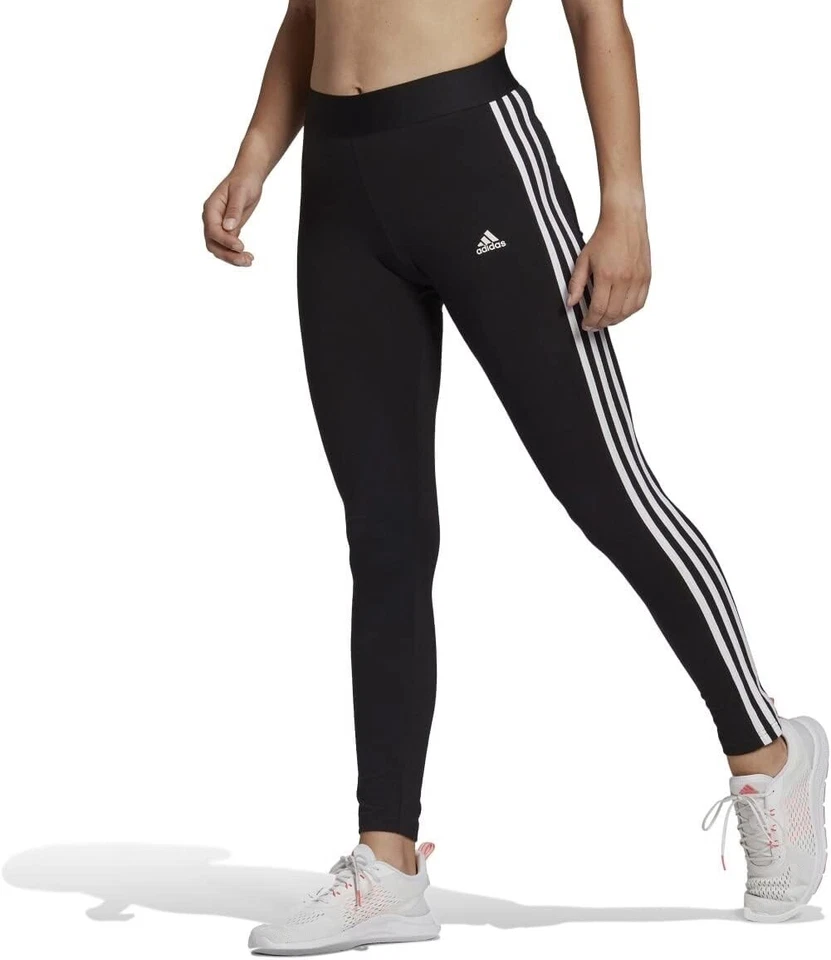 Adidas Ladies Essential 3 Stripe Leggings Black/White Size M 10-12 GL0723