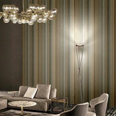 Papel Pintado Rayas Gris Oro Plata Líneas Metálicas Tela Imitación Rayas Texturizadas Foto 1 de 4