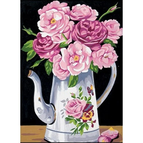 Kit canevas pichet roses toile coton + aiguille + fils coton broderie couture  - Photo 1/1