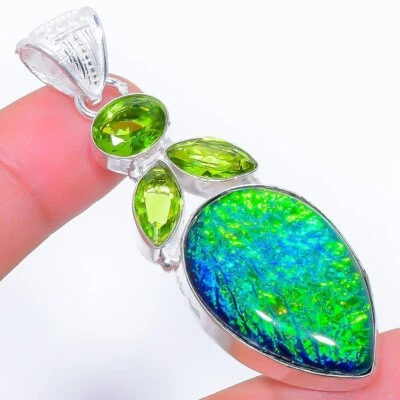 Triplet Fire Opal Gemstone Handmade 925 Sterling Silver Jewelry Pendant 2.10" - Image 1 of 4