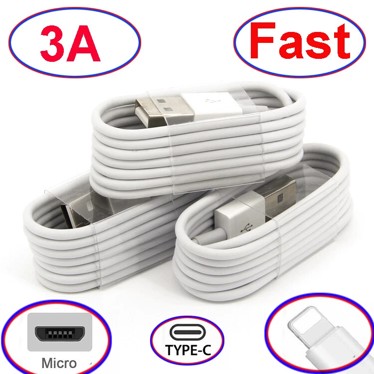 3-Pack USB Data Fast Charger Cables Type C Micro USB For iPhone Samsung Android - Image 1 of 4