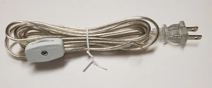8' CLEAR SILVER LAMP CORD WITH LINE SWITCH & POLARIZED PLUG 18/2 SPT-1 30298J - Picture 1 of 4