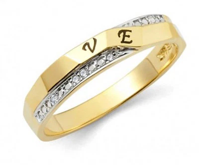 14k Solid Solid Gold Wedding Ring Band Women's 2 Tone "VE" - Image 1 of 3
