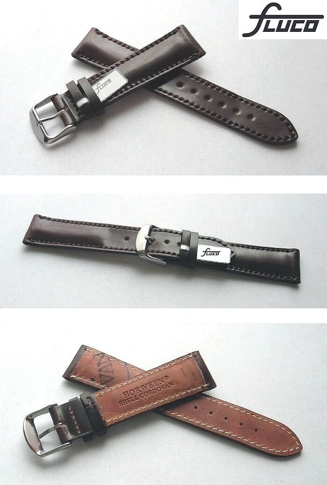 HORWEEN Shell Cordovan Pferdelederuhrband FLUCO Oxblood Dunkelbraun 20 od. 22 mm - Bild 1 von 2