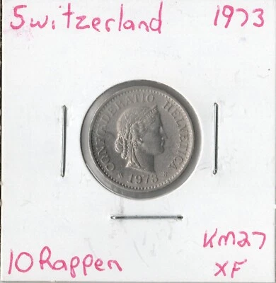 Moneda Suiza 10 Rappen 1973 KM27 Foto 1 de 2