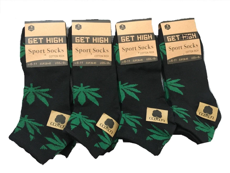 Men's Trainer Ganja weed Leaf Print Cannabis Marijuana Cotton Socks UK Size 6/11 — 第 1/1 张图片