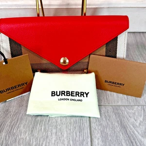 Burberry Halton Check Continental Envelope Wallet in Bright Red NWT & Dust Bag - Picture 1 of 20