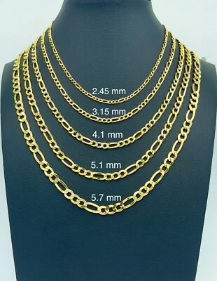 Colar Figaro corrente ouro real 14K corte diamante cubano elo masculino feminino - Imagem 1 de 4