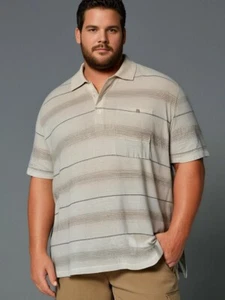 Camisa Polo St. John’s Bay Para Hombre Talla 2X-Grande 1/4 Botón Bolsillo Marrón Rayas - Imagen 1 de 5