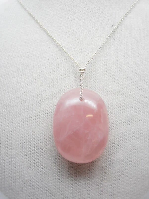 Girocollo in Argento 925 e Ciondolo Quarzo Rosa Naturale - Ciondolo Pietra Dura - Immagine 1 di 4