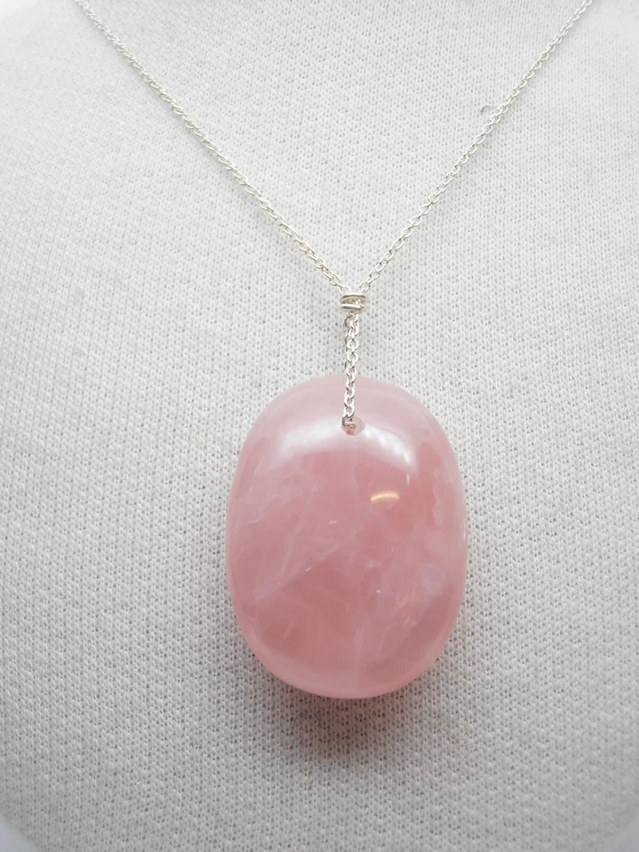 Girocollo in Argento 925 e Ciondolo Quarzo Rosa Naturale - Ciondolo Pietra Dura - Immagine 1 di 4