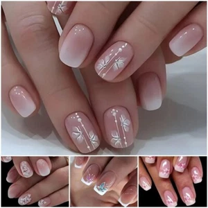 24 Stück Künstliche Fingernägel Press On Blumen Schmetterling mit Feile & Kleber - Bild 1 von 9