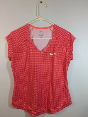 Nike Mujer Naranja Rojo Manga Corta Cuello en V Dri-Fit Camisa Informal M Foto 1 de 4