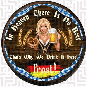 In Heaven, There is no Beer German Flag Prost Biergarten Cave Wooden Barrel Head - Picture 1 of 8