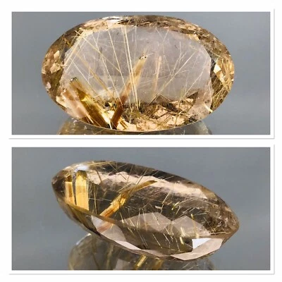 Smoky Golden rutilated Quartz BIG 36.70 Carat Oval Cut Untreated Rare Gemstone - Image 1 of 4