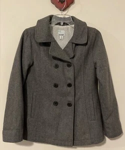 Old Navy Girls XL Gray Wool-Blend Thick Warm Button-Up Pea Coat! A2141 - Picture 1 of 6