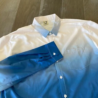 Hardaddy Shirt Ombre Men's Large White Blue Polyester Long Sleeve Button-Up - Image 1 of 4