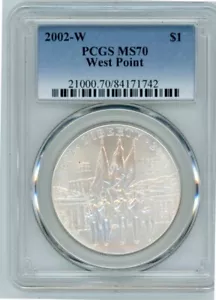 2002W WEST POINT COMMEMORATIVE $1 PCGS MS70 Cert. 84171742 - Picture 1 of 2