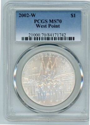 2002W WEST POINT COMMEMORATIVE $1 PCGS MS70 Cert. 84171742 - Image 1 of 2