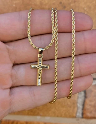 Collar Cruz Jesús Circonita cúbica Dije Colgante para Mujer Niños Niñas Cadena Cuerda 17" Regalos Foto 1 de 4