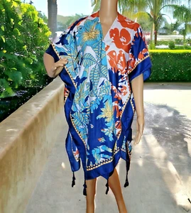 North Boheme Blumen Kimono Einheitsgröße vorne offen Strand Überwurf Bademode Fransen T41 - Bild 1 von 9