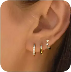 Gold Hoop Earrings for Women Trendy, Dainty Gold Stud Earrings 14K Gold Plated C - Picture 1 of 12