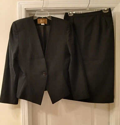 Traje falda mujer Saville 100 % lana de colección negro totalmente forrado talla 10 Foto 1 de 4