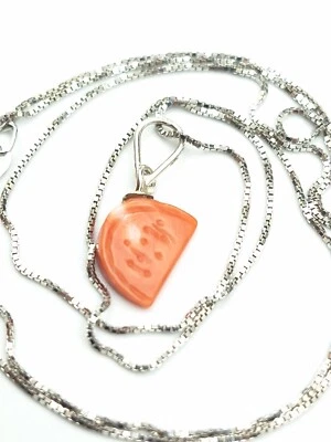 Collana ciondolo corallo Rosa Antico del Giappone Naturale e Argento 925  50 cm - Immagine 1 di 4