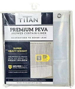 Titan Premium Peva Shower Curtain Liner Never Leak Super Heavy Clear 72”x72” - Picture 1 of 1