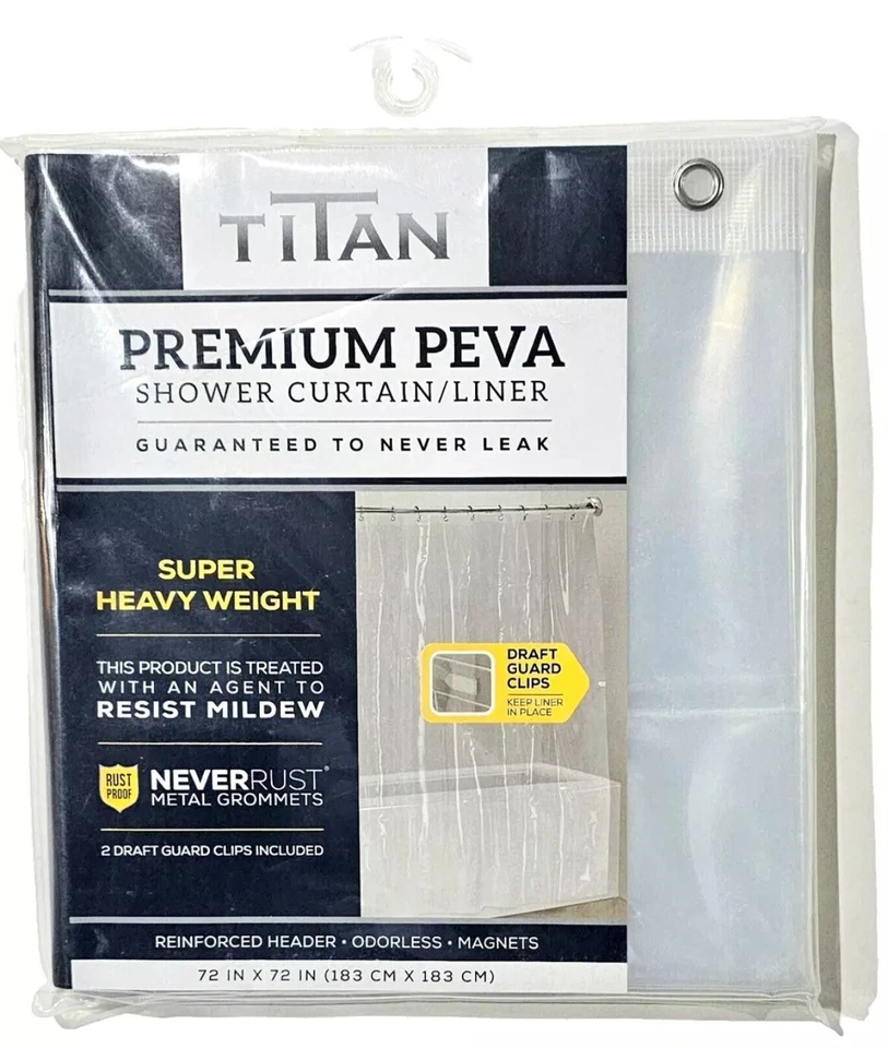 Titan Premium PEVA Heavyweight Clear Shower Curtain Liner 72 " In Pack