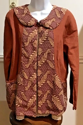 Women’s Tapestry Linen Jacket Sz XL Copper, Burgundy, Cottage core - Image 1 of 4
